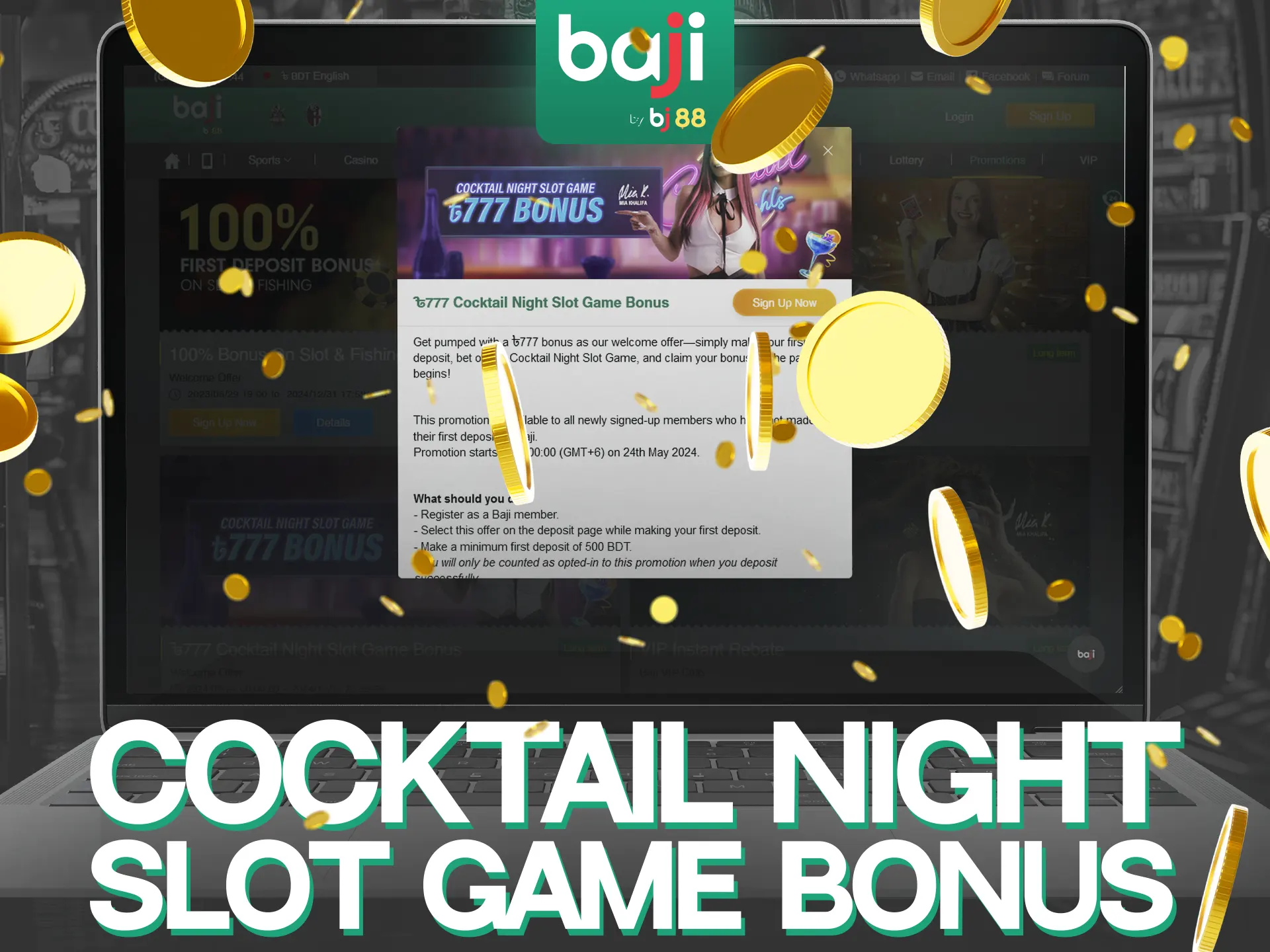 New members at Baji Live can receive a bonus by betting on the Cocktail Night slot game.