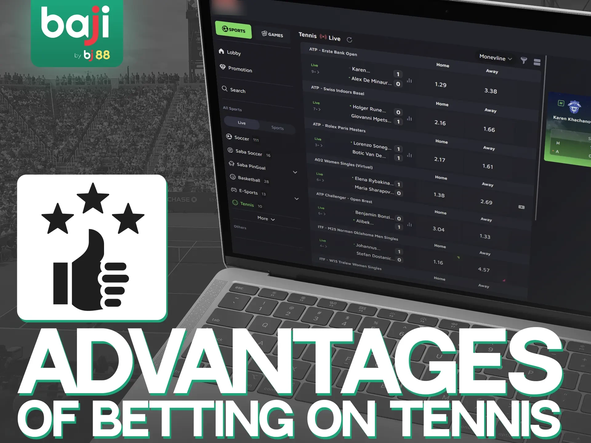 Clients can enjoy many benefits when betting on tennis at Baji Live.