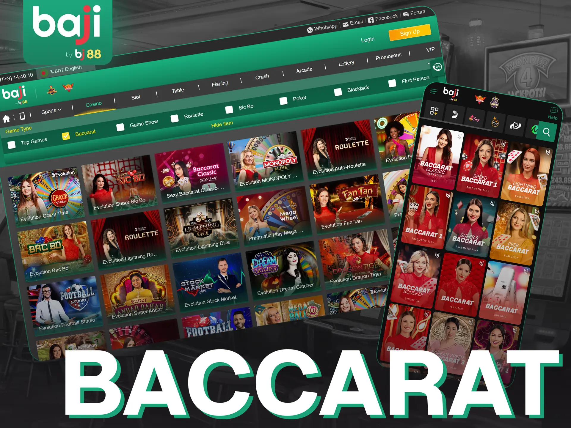 Collect card combinations in baccarat at Baji Live.