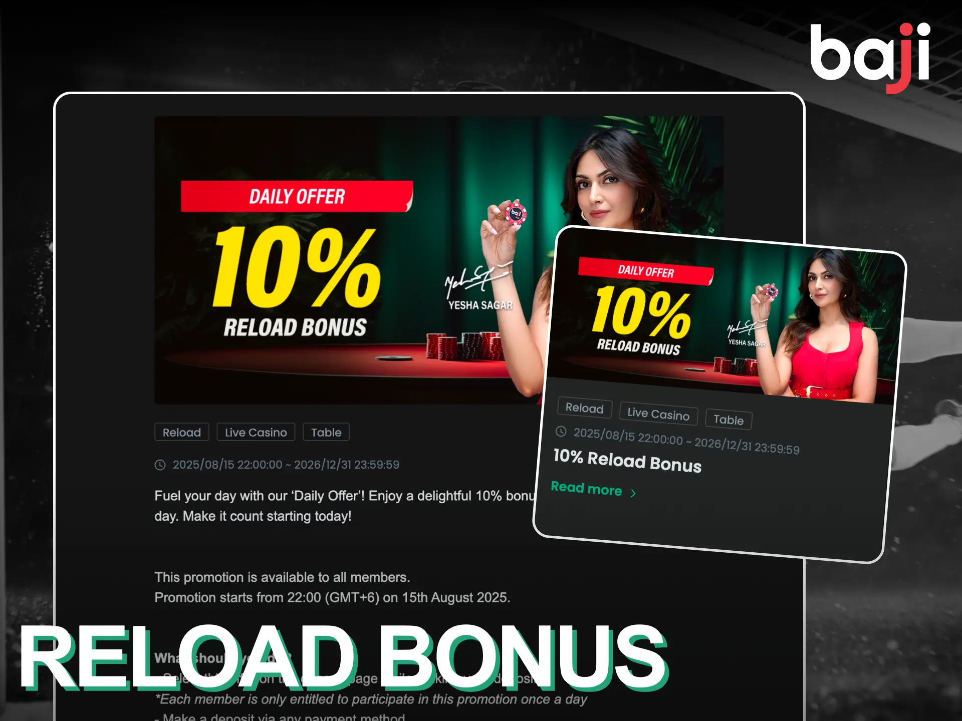 Make a deposit at Baji Live and get generous reload bonus.