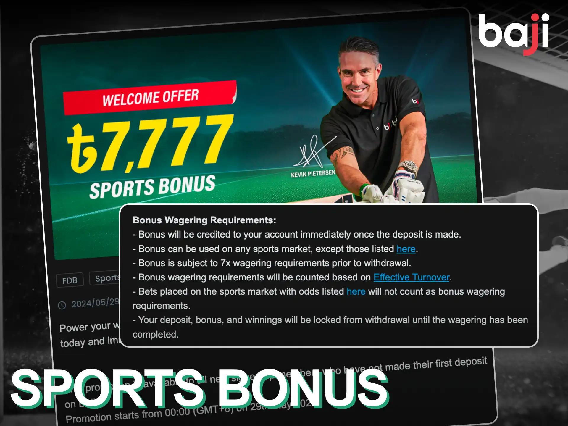 Receive a sports bonus with your first deposit at Baji Live.