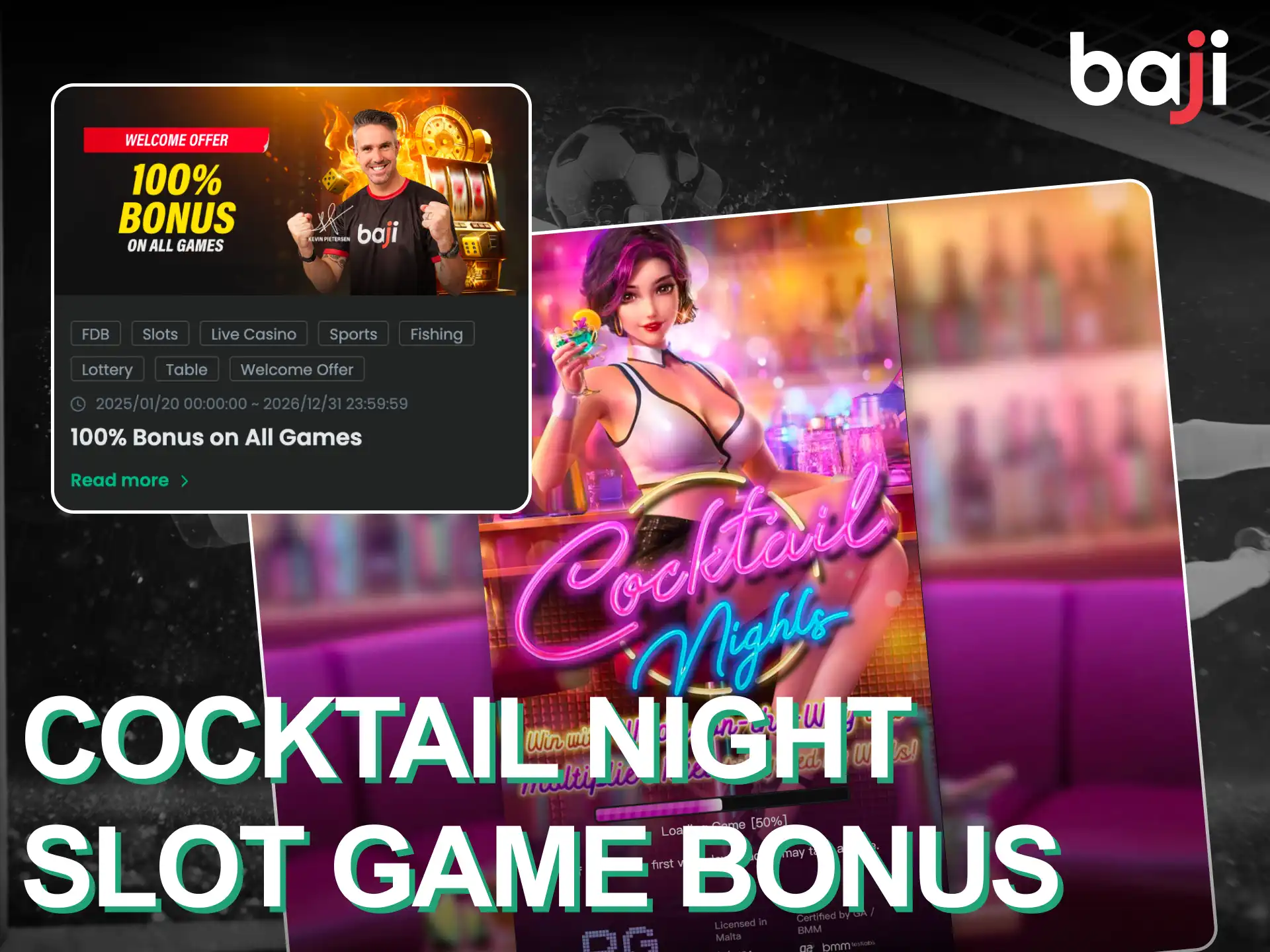 New members at Baji Live can receive a bonus by betting on the Cocktail Night slot game.