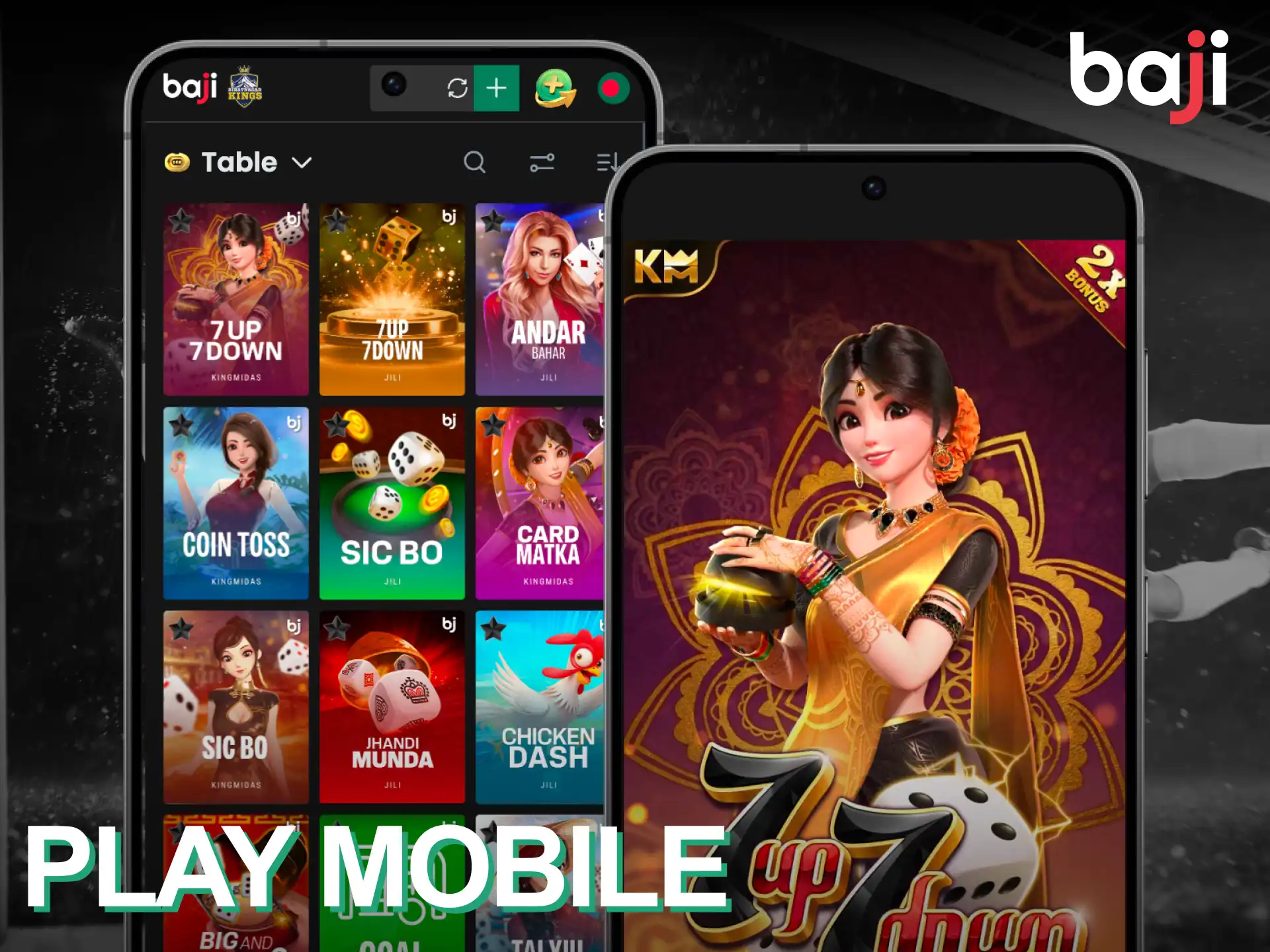 Play Baji Live table games on mobile app.