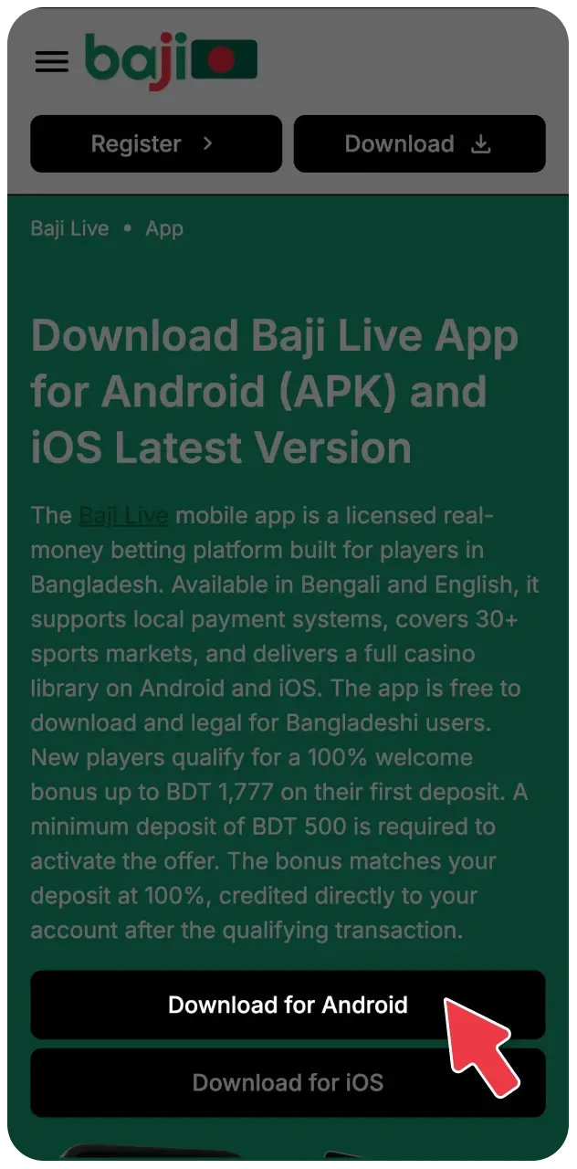 Click the Android button to start the Baji Live downloading process.
