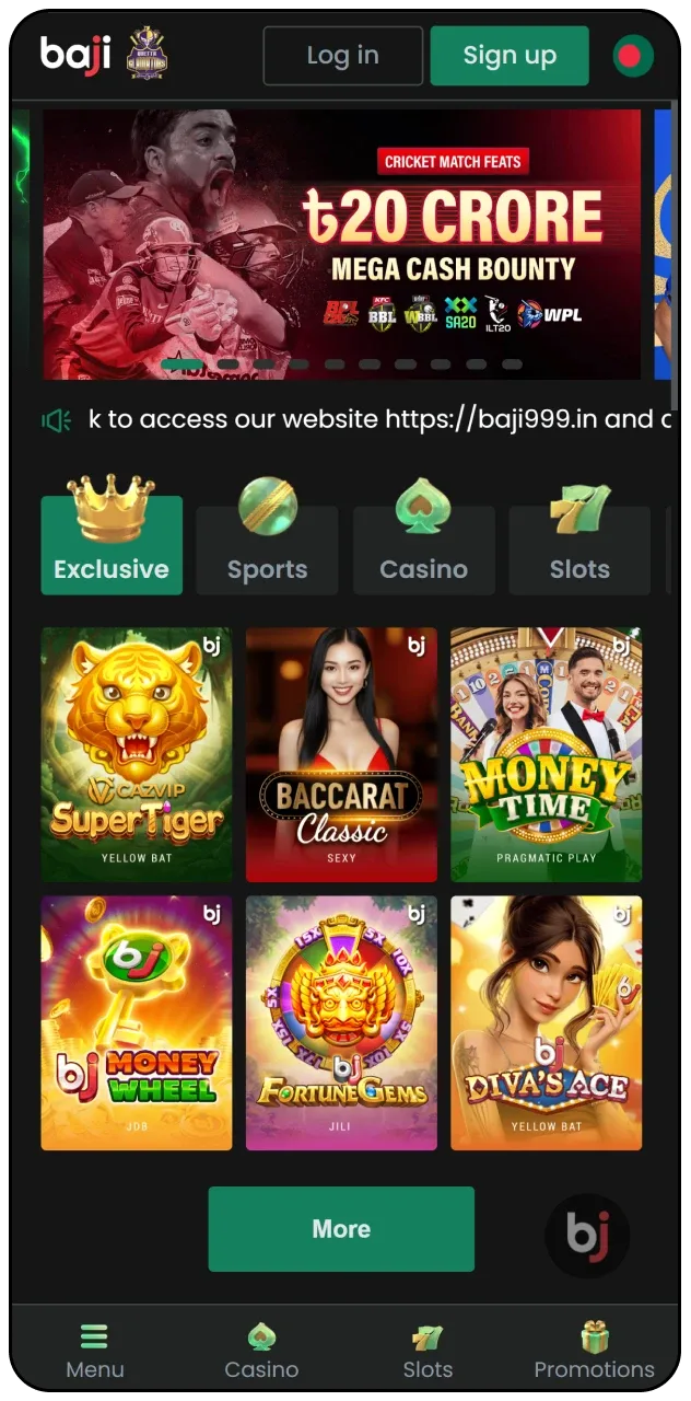 Open the main page of Baji Live casino app.