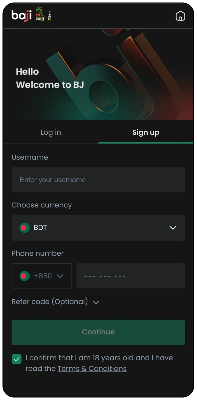Create your account in just a few steps using Baji Live app.